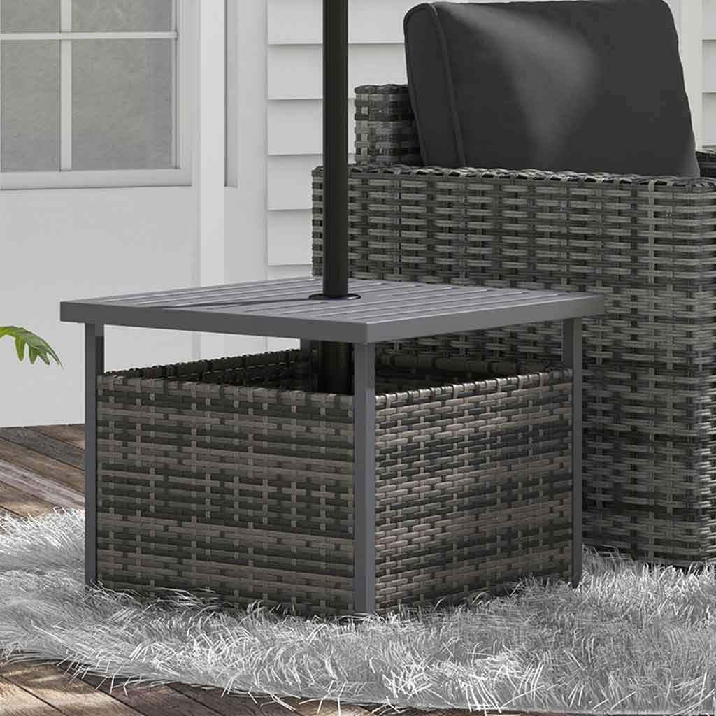 PE Rattan Slatted Top Outdoor Garden Coffee Table With Umbrella Hole - Velmora