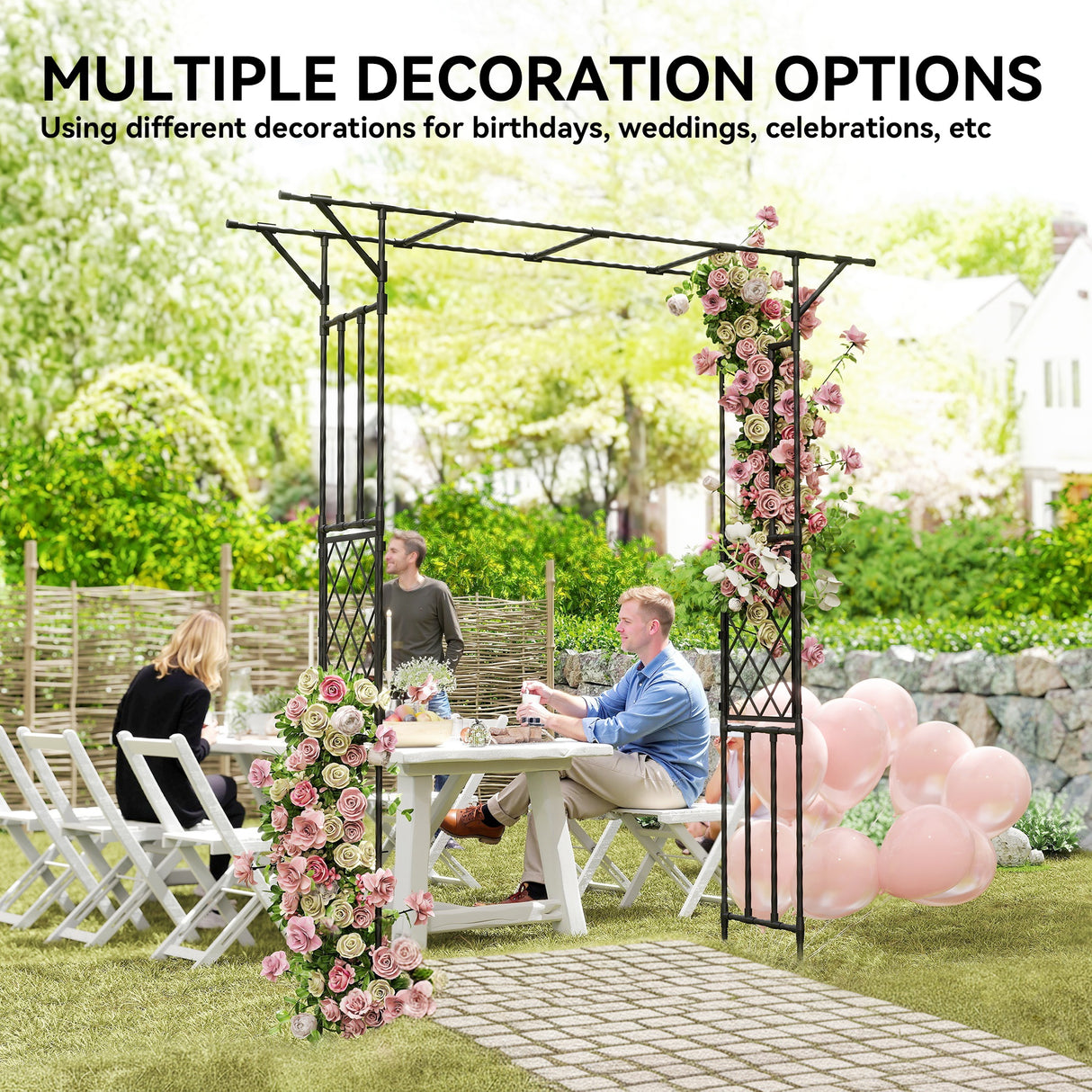 PE Steel Outdoor Garden Arch Trellis 213cm High - Velmora