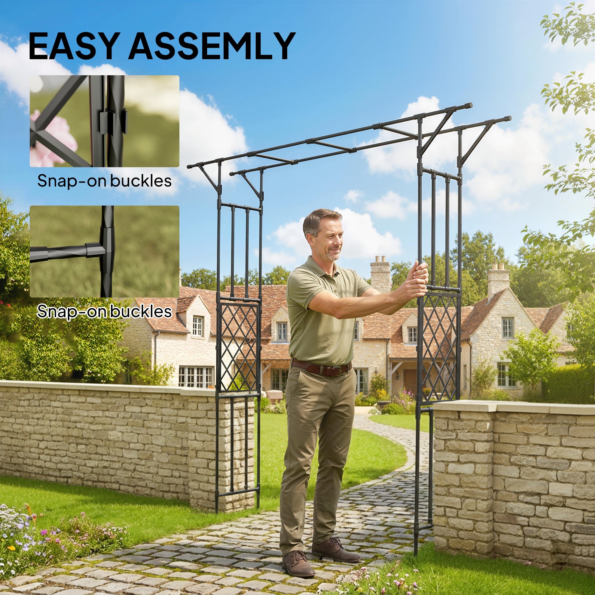 PE Steel Outdoor Garden Arch Trellis 213cm High - Velmora