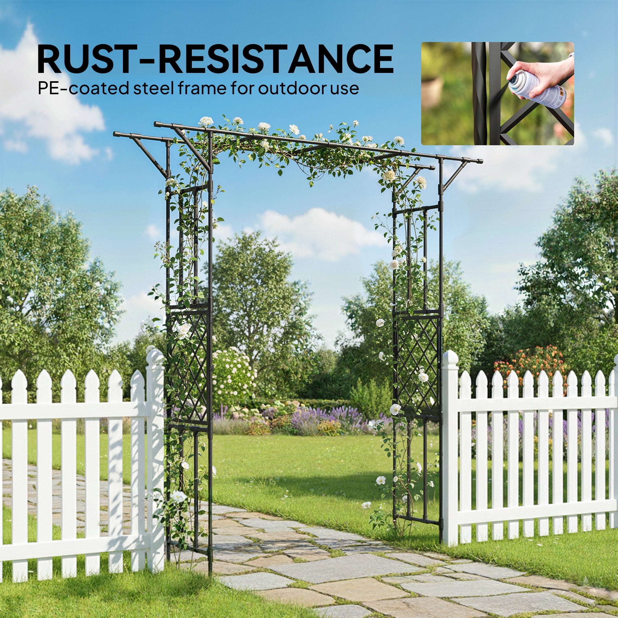 PE Steel Outdoor Garden Arch Trellis 213cm High - Velmora