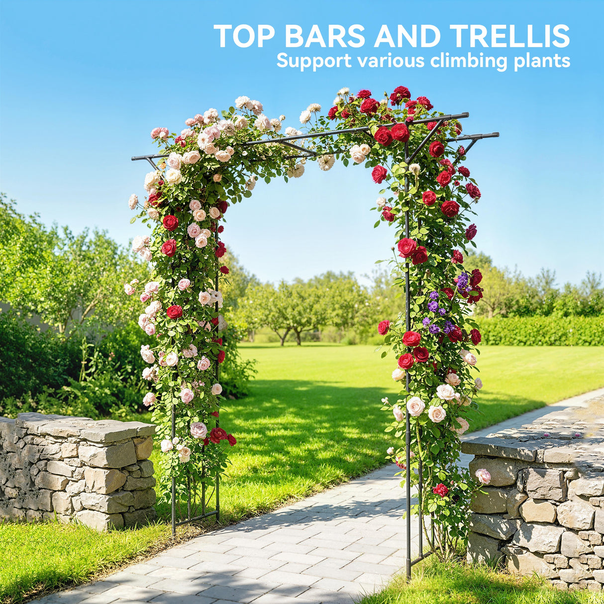 PE Steel Outdoor Garden Arch Trellis 213cm High - Velmora