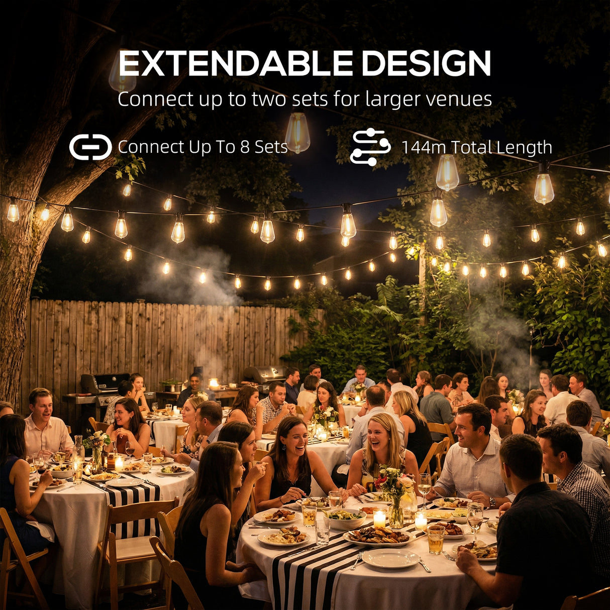 PET Garden Curtain Lights Connectable Fairy Curtain Lights Plug-in IP44 Waterproof - Velmora