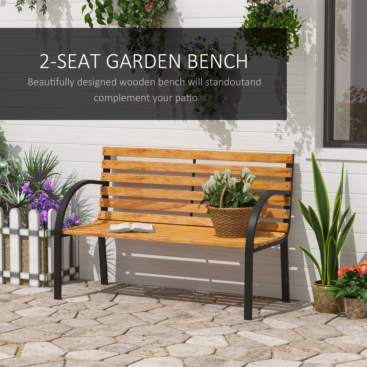 Pine Wood 2 Seater Garden Bench - Velmora