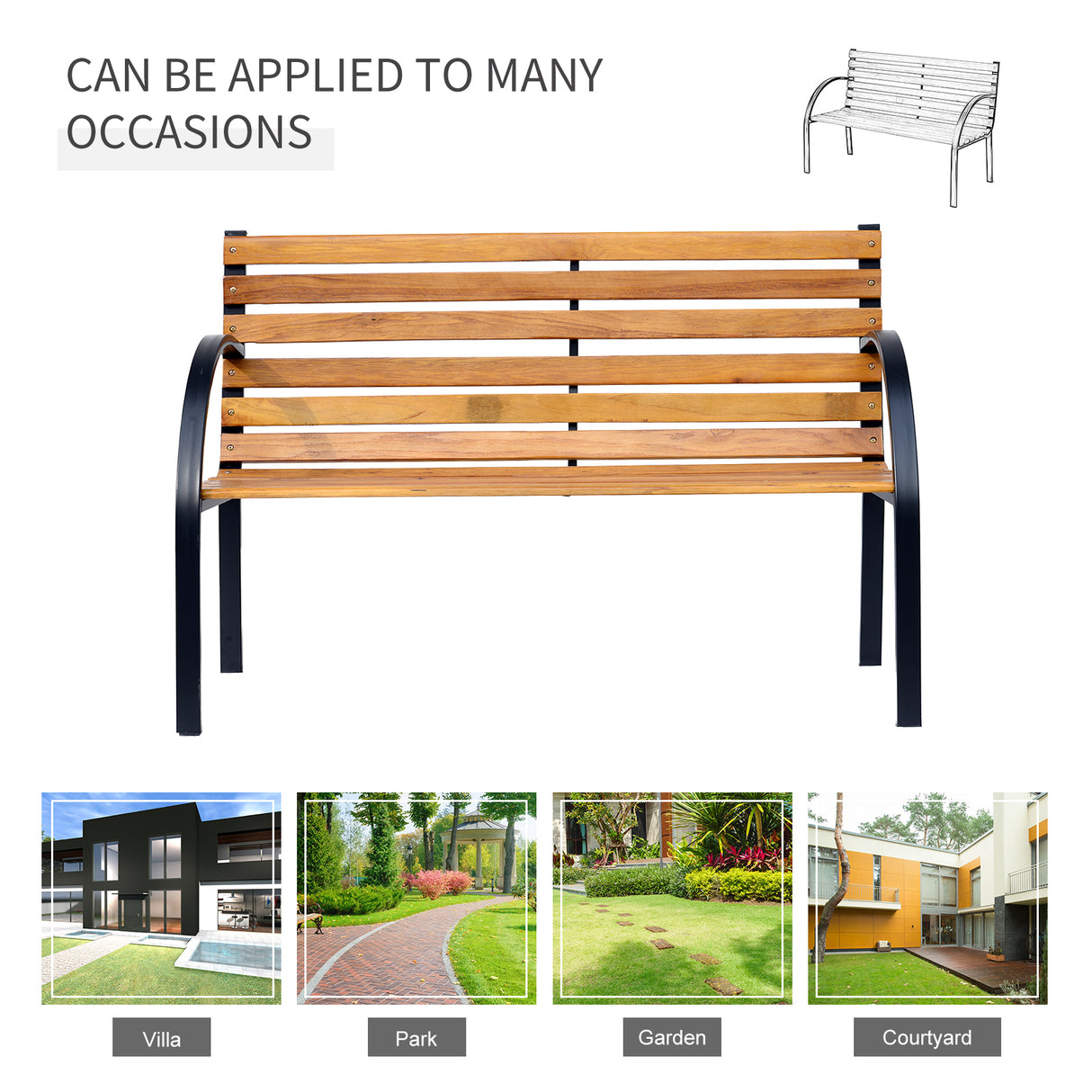 Pine Wood 2 Seater Garden Bench - Velmora