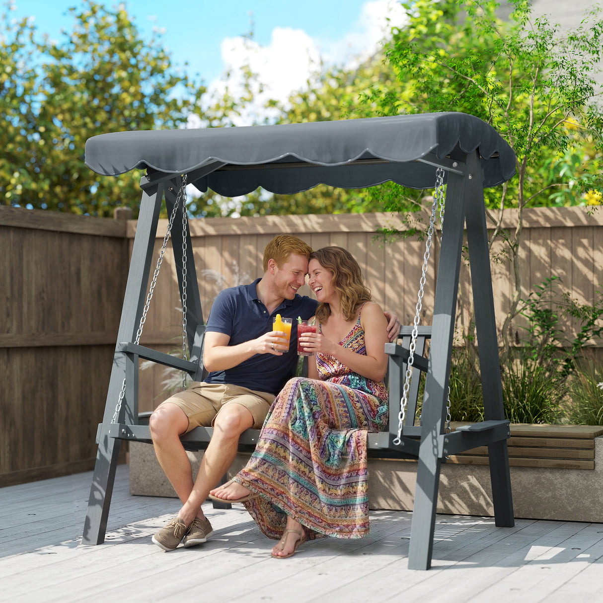Pine Wood 2 Seater Garden Swing Hammock Bench - Velmora