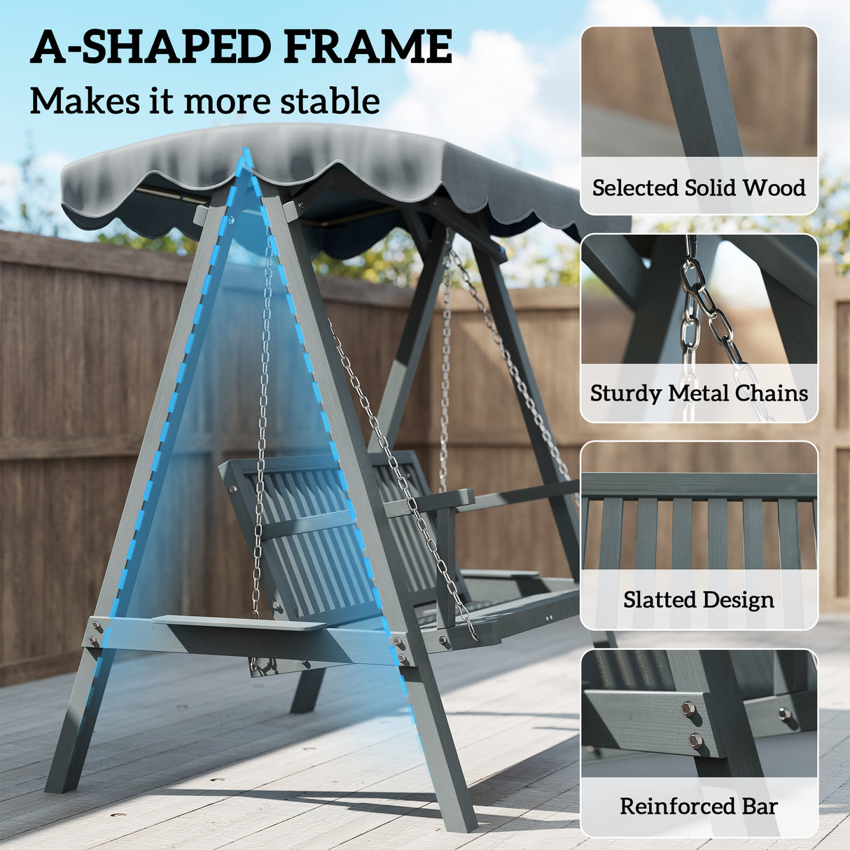 Pine Wood 2 Seater Garden Swing Hammock Bench - Velmora
