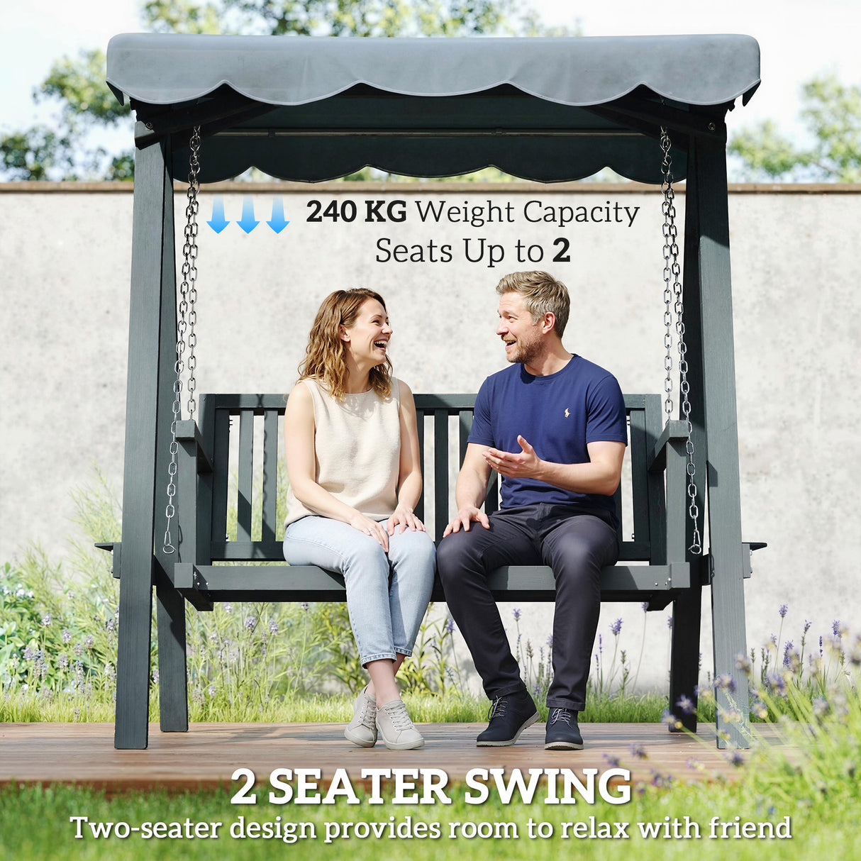 Pine Wood 2 Seater Garden Swing Hammock Bench - Velmora