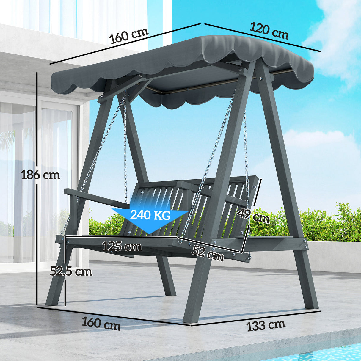 Pine Wood 2 Seater Garden Swing Hammock Bench - Velmora