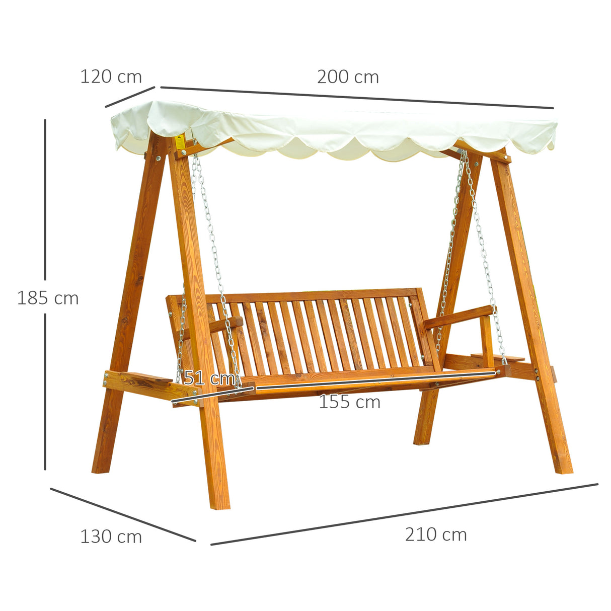 Pine Wood 3 Seater Garden Swing Hammock Bench - Velmora