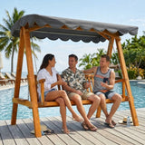 Pine Wood 3 Seater Garden Swing Hammock Bench - Velmora
