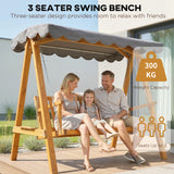 Pine Wood 3 Seater Garden Swing Hammock Bench - Velmora
