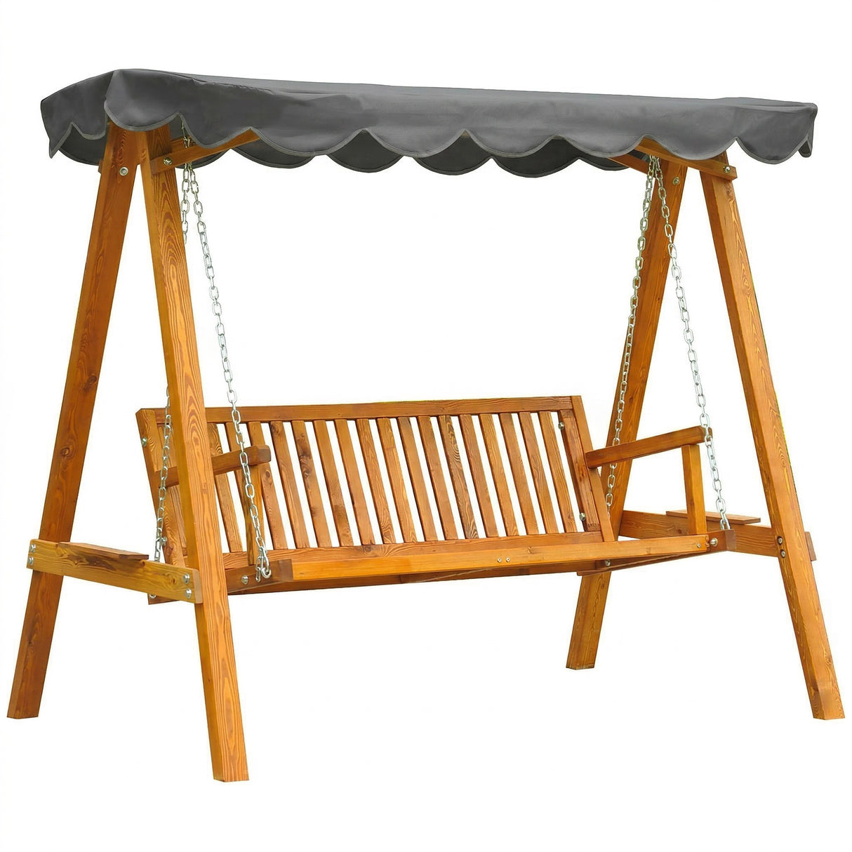 Pine Wood 3 Seater Garden Swing Hammock Bench - Velmora