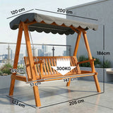 Pine Wood 3 Seater Garden Swing Hammock Bench - Velmora