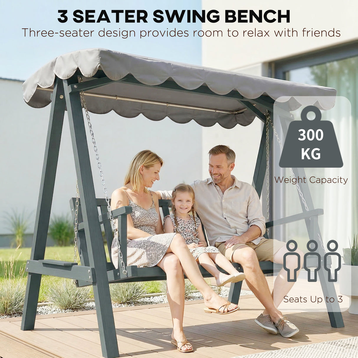 Pine Wood 3 Seater Garden Swing Hammock Bench - Velmora
