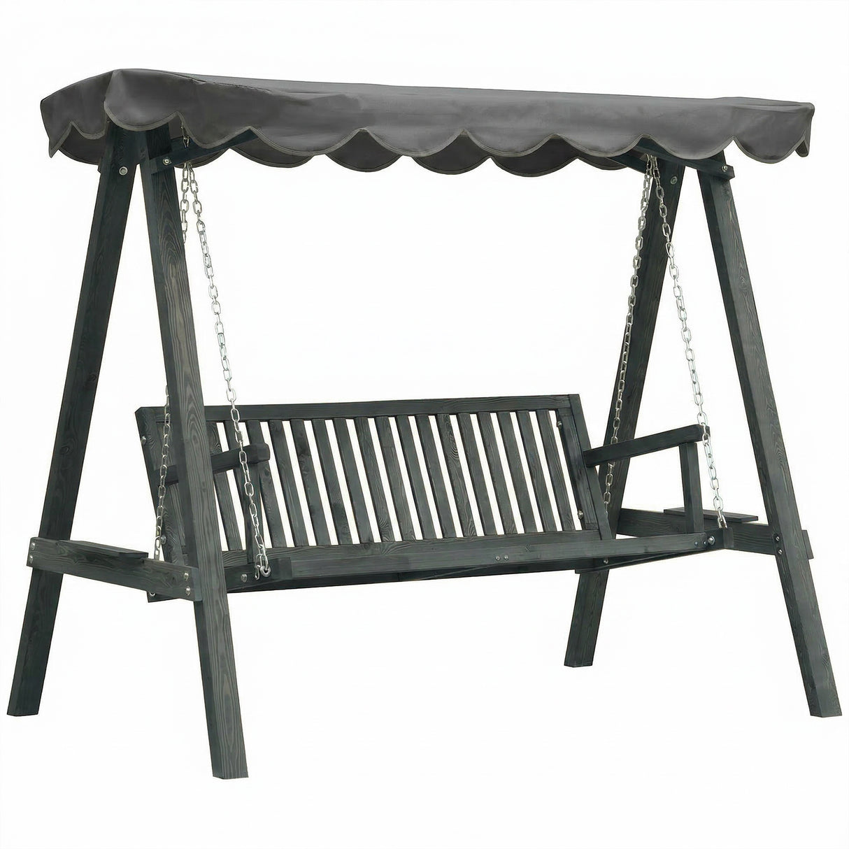Pine Wood 3 Seater Garden Swing Hammock Bench - Velmora