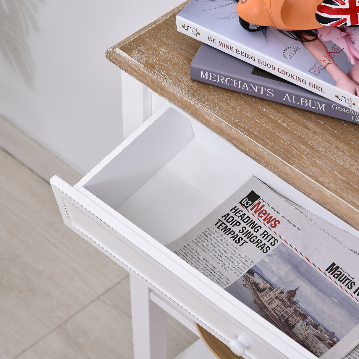 Pine Wood Console Table 75.6cm Wide With 1 Drawer And 2 Shelves - Velmora
