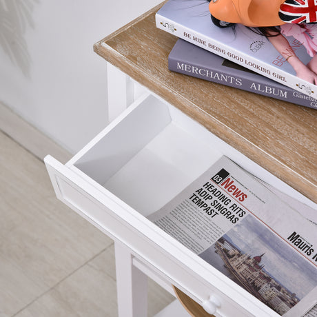Pine Wood Console Table 75.6cm Wide With 1 Drawer And 2 Shelves - Velmora