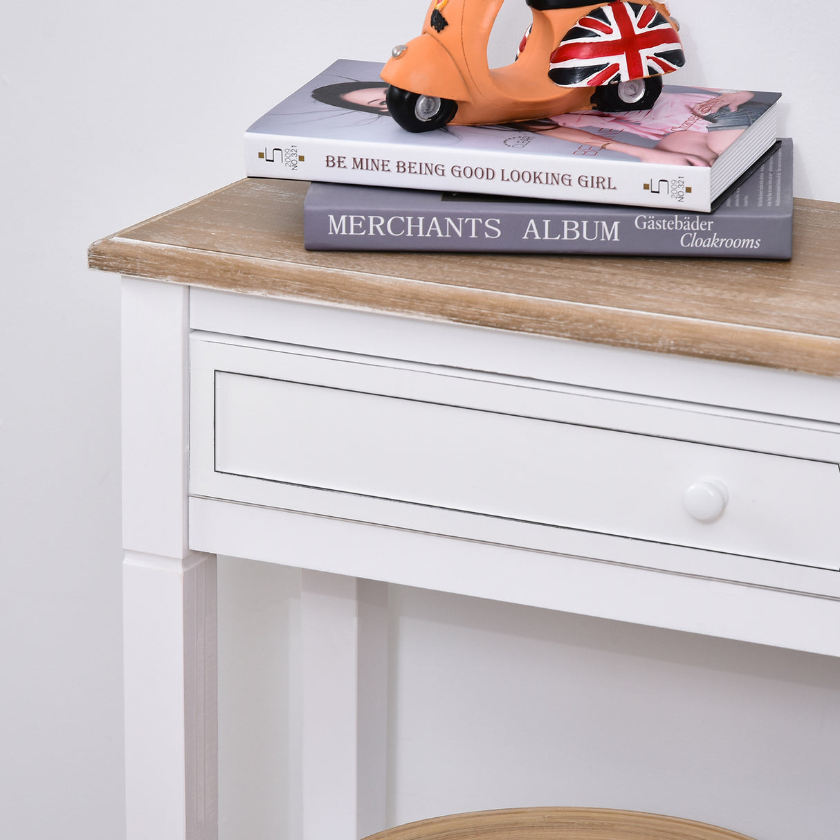 Pine Wood Console Table 75.6cm Wide With 1 Drawer And 2 Shelves - Velmora
