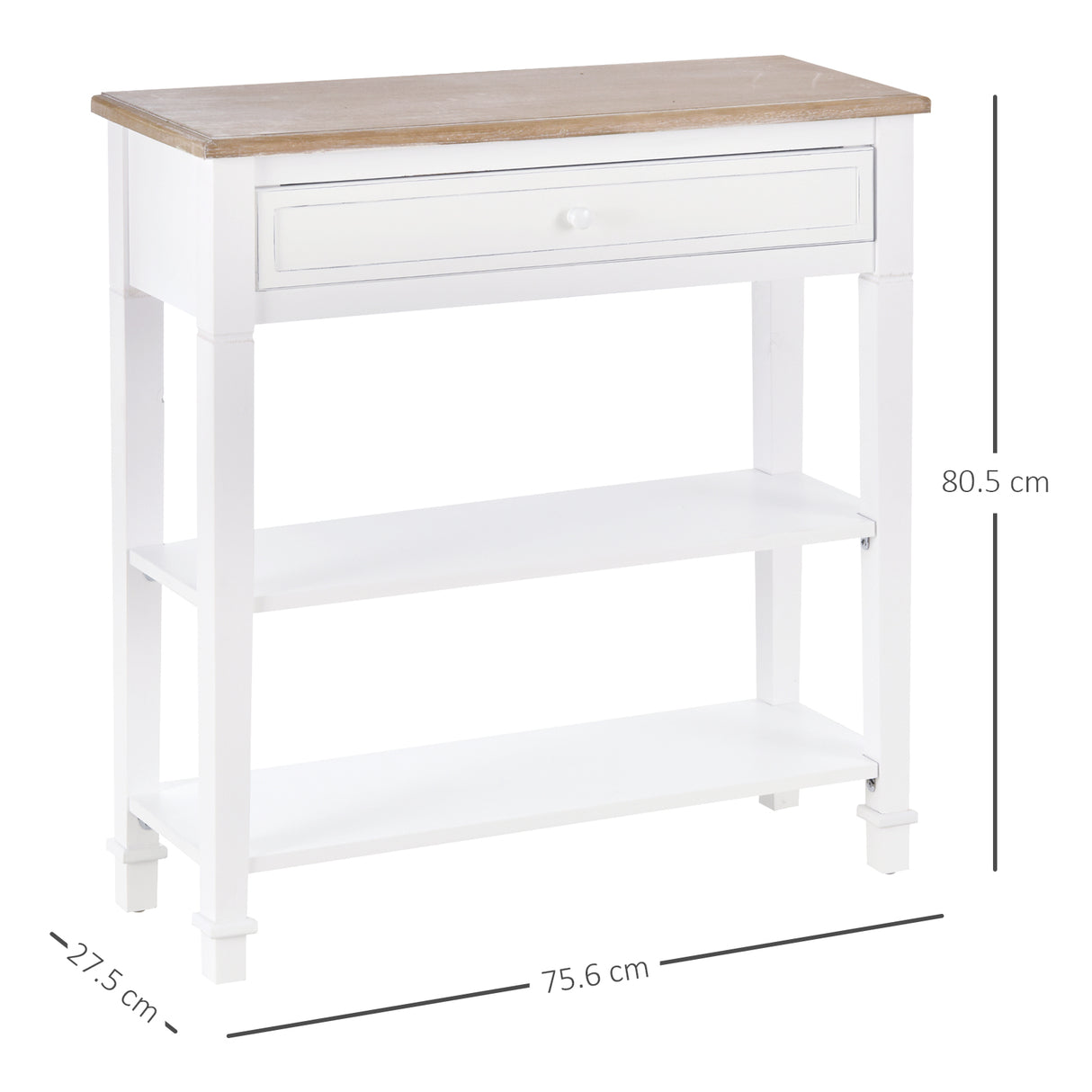 Pine Wood Console Table 75.6cm Wide With 1 Drawer And 2 Shelves - Velmora
