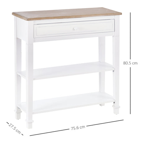 Pine Wood Console Table 75.6cm Wide With 1 Drawer And 2 Shelves - Velmora