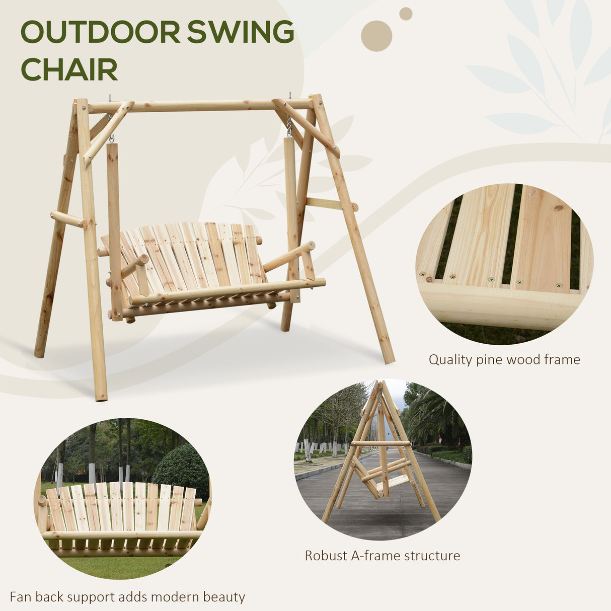 Pine Wood 2 Seater Garden Swing Chair Hammock Bench - Velmora