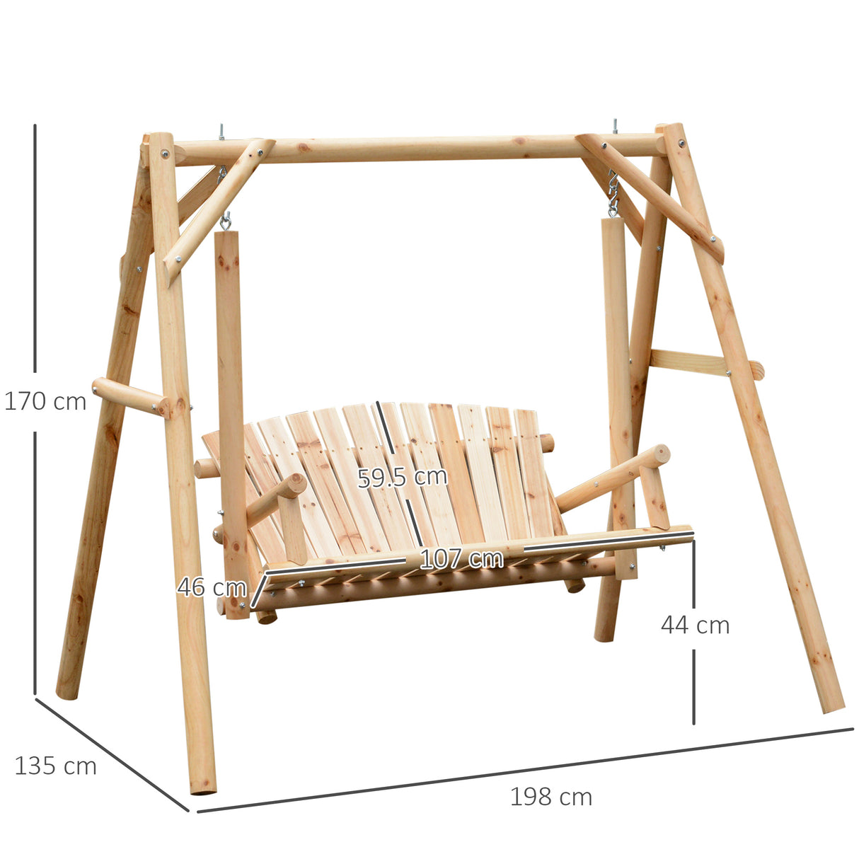Pine Wood 2 Seater Garden Swing Chair Hammock Bench - Velmora