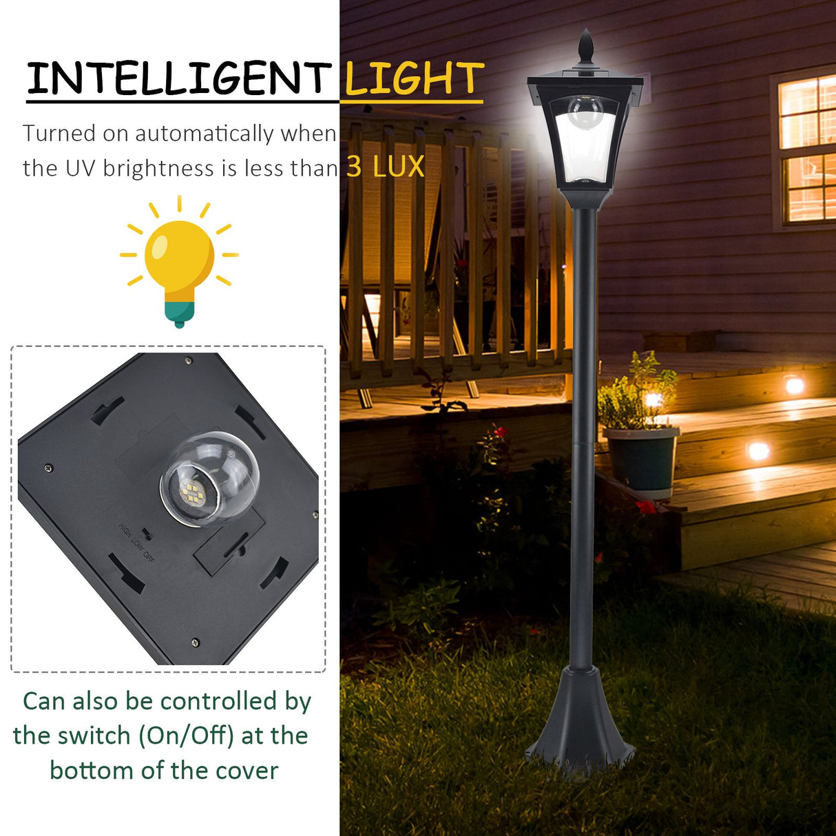 Plastic 2 Pieces 1.6m Tall Garden Solar Garden Lamp Post - Velmora