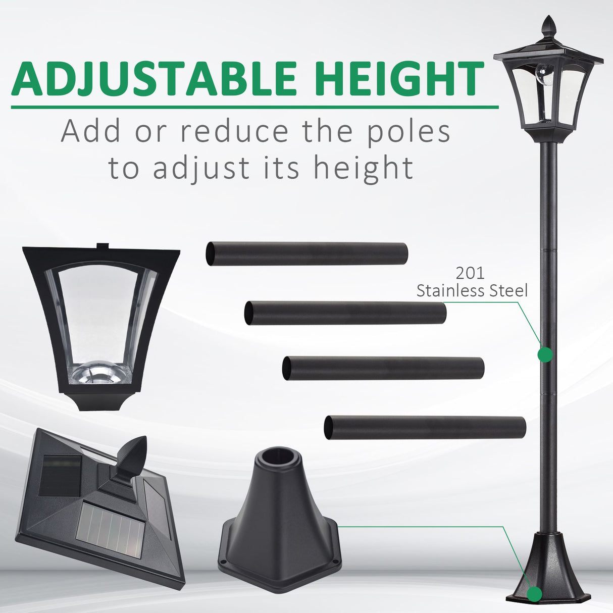 Plastic 2 Pieces 1.6m Tall Garden Solar Garden Lamp Post - Velmora