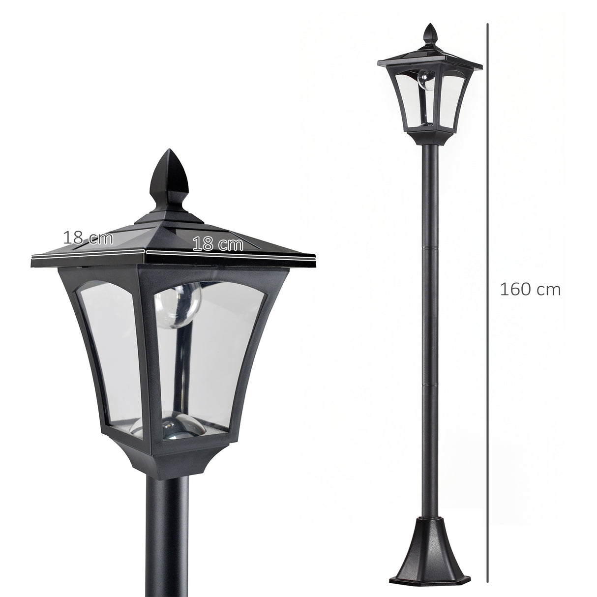 Plastic 2 Pieces 1.6m Tall Garden Solar Garden Lamp Post - Velmora