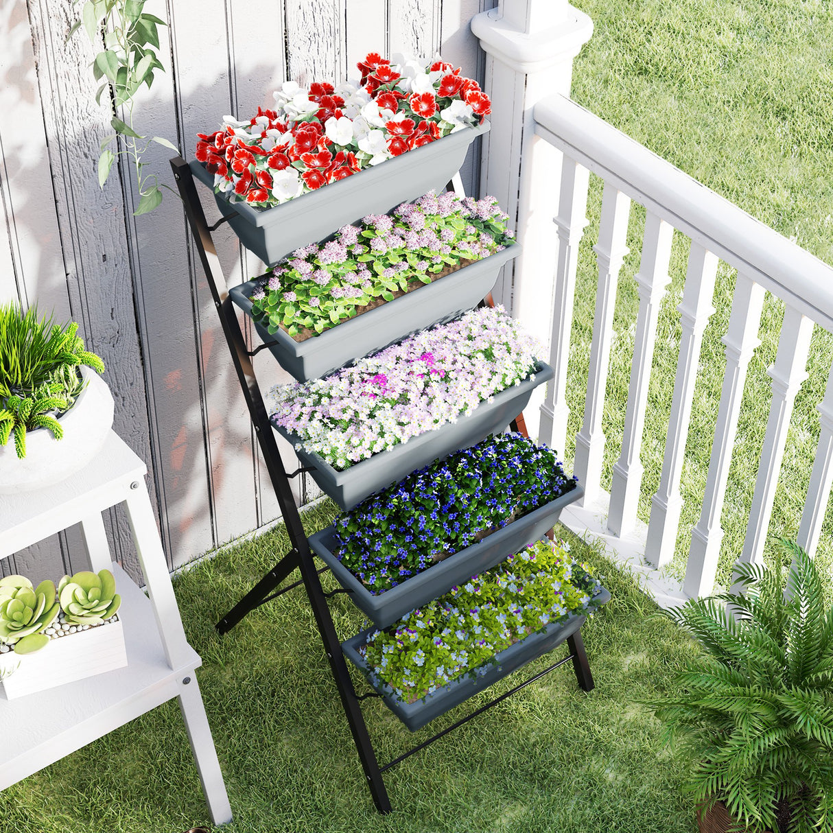 Plastic 5 Tier Garden Planter 55cm Wide With Steel Frame - Velmora