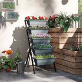 Plastic 5 Tier Garden Planter 55cm Wide With Steel Frame - Velmora