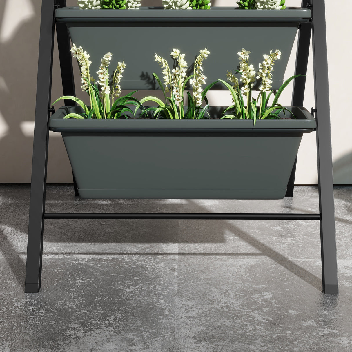 Plastic 5 Tier Garden Planter 57.5cm Wide With Steel Frame - Velmora