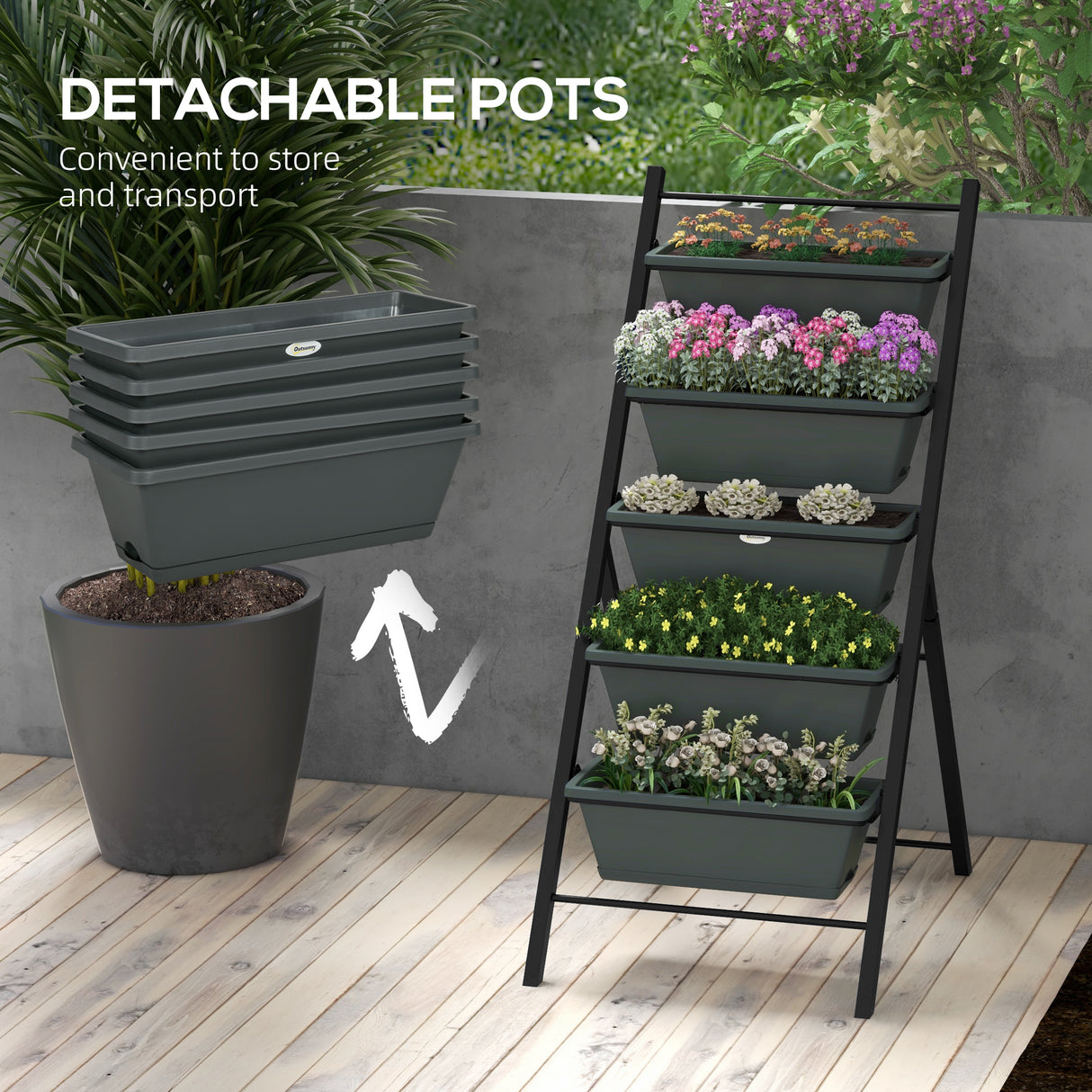 Plastic 5 Tier Garden Planter 57.5cm Wide With Steel Frame - Velmora