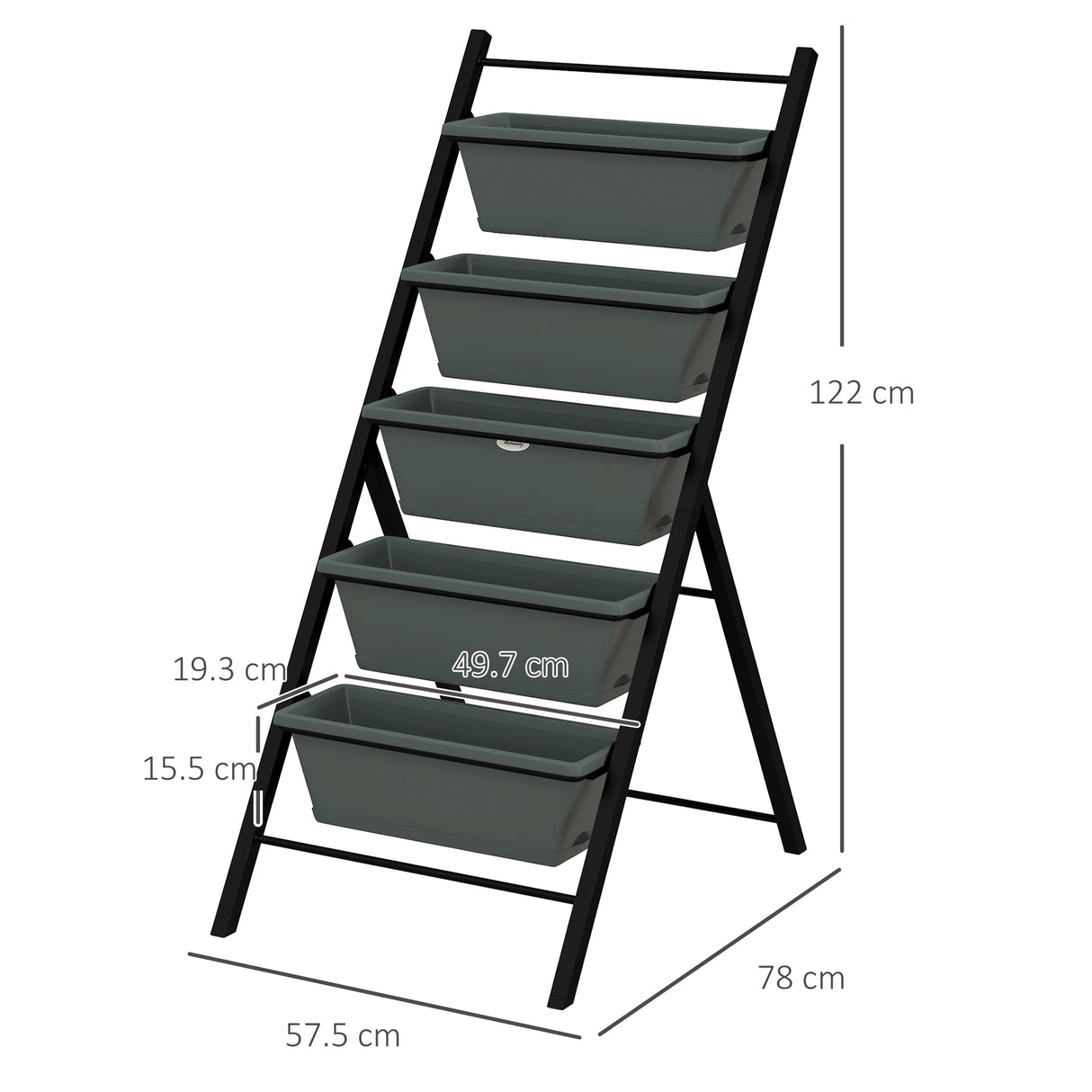 Plastic 5 Tier Garden Planter 57.5cm Wide With Steel Frame - Velmora