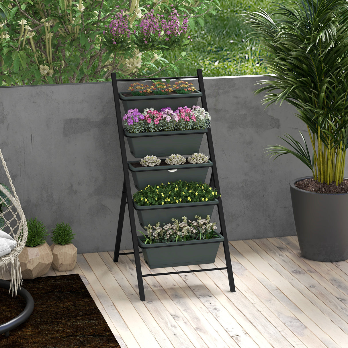 Plastic 5 Tier Garden Planter 57.5cm Wide With Steel Frame - Velmora
