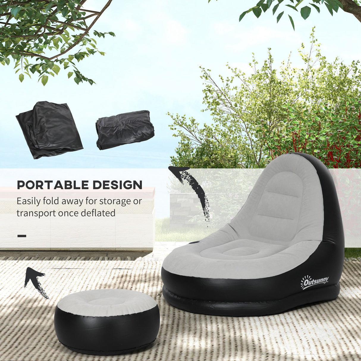 Plastic Outdoor Inflatable Tub Chair and Footstool - Velmora