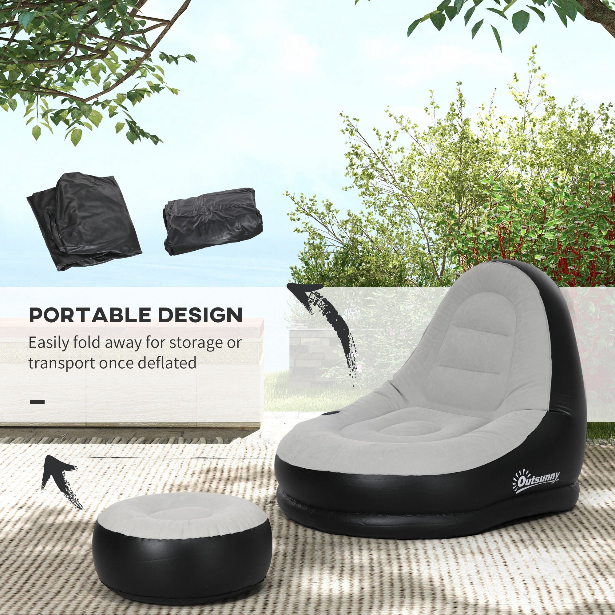 Plastic Outdoor Inflatable Tub Chair and Footstool - Velmora