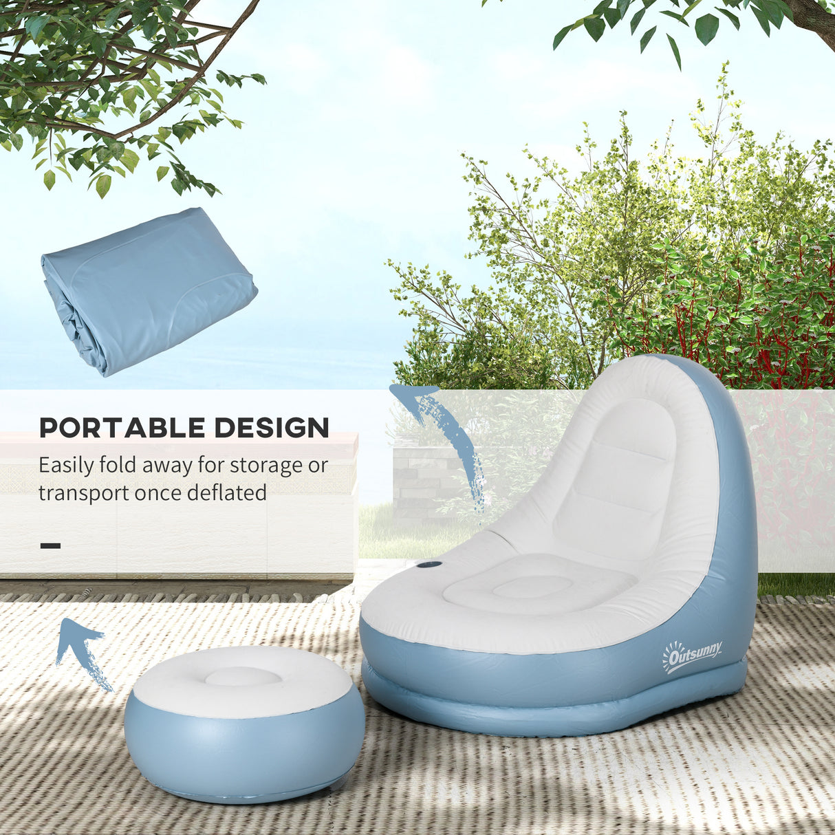 Plastic Outdoor Inflatable Tub Chair and Footstool - Velmora