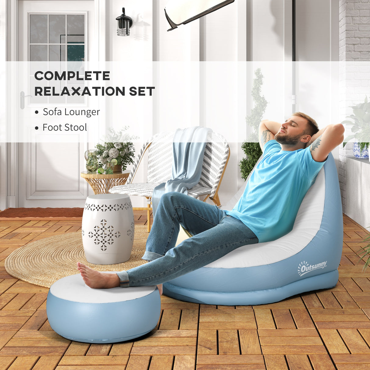 Plastic Outdoor Inflatable Tub Chair and Footstool - Velmora