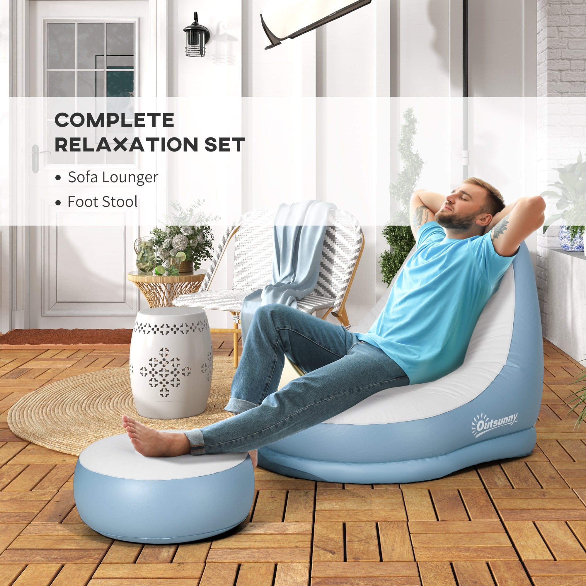 Plastic Outdoor Inflatable Tub Chair and Footstool - Velmora