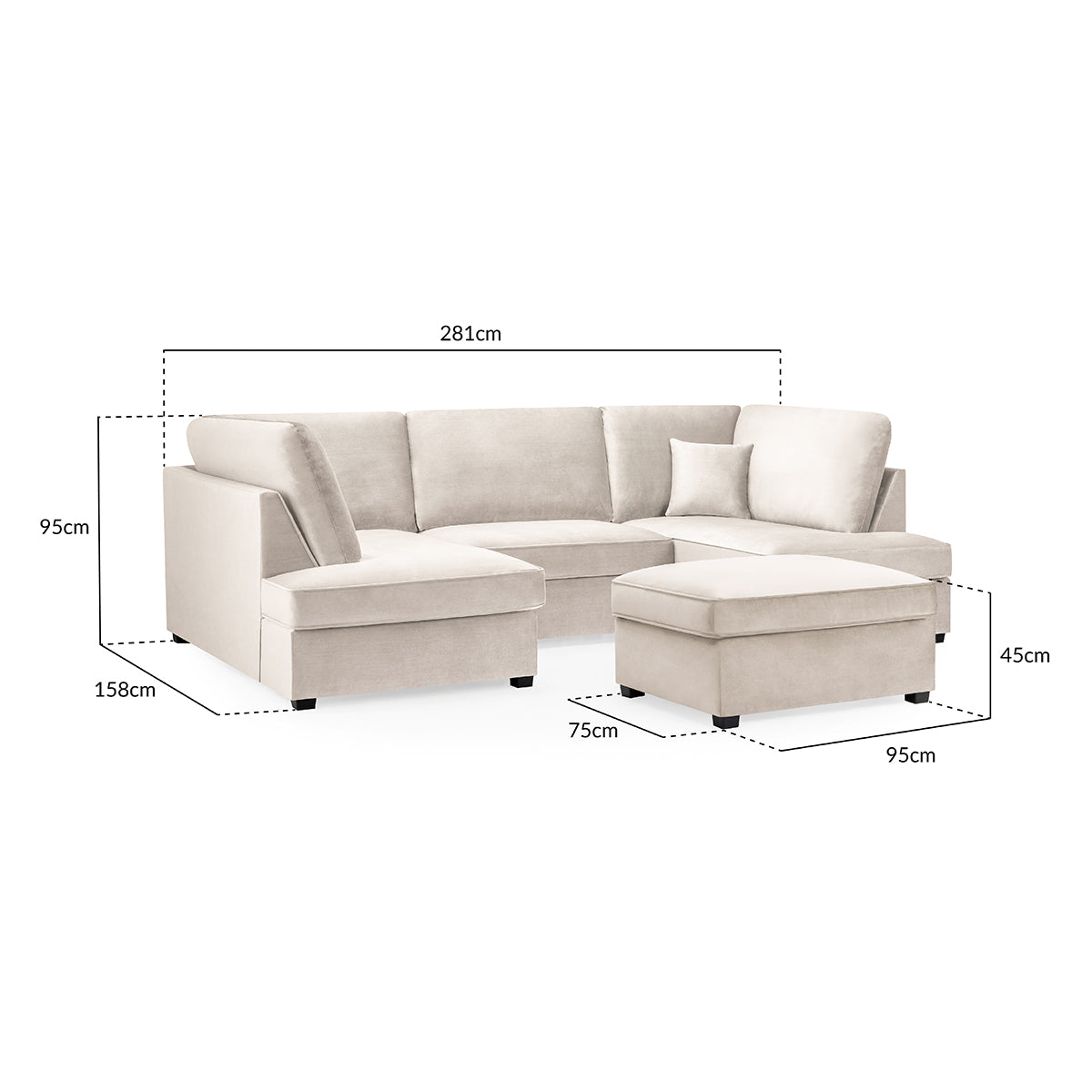 Plush Fabric Corner Sofa in U Shape - Carnaby