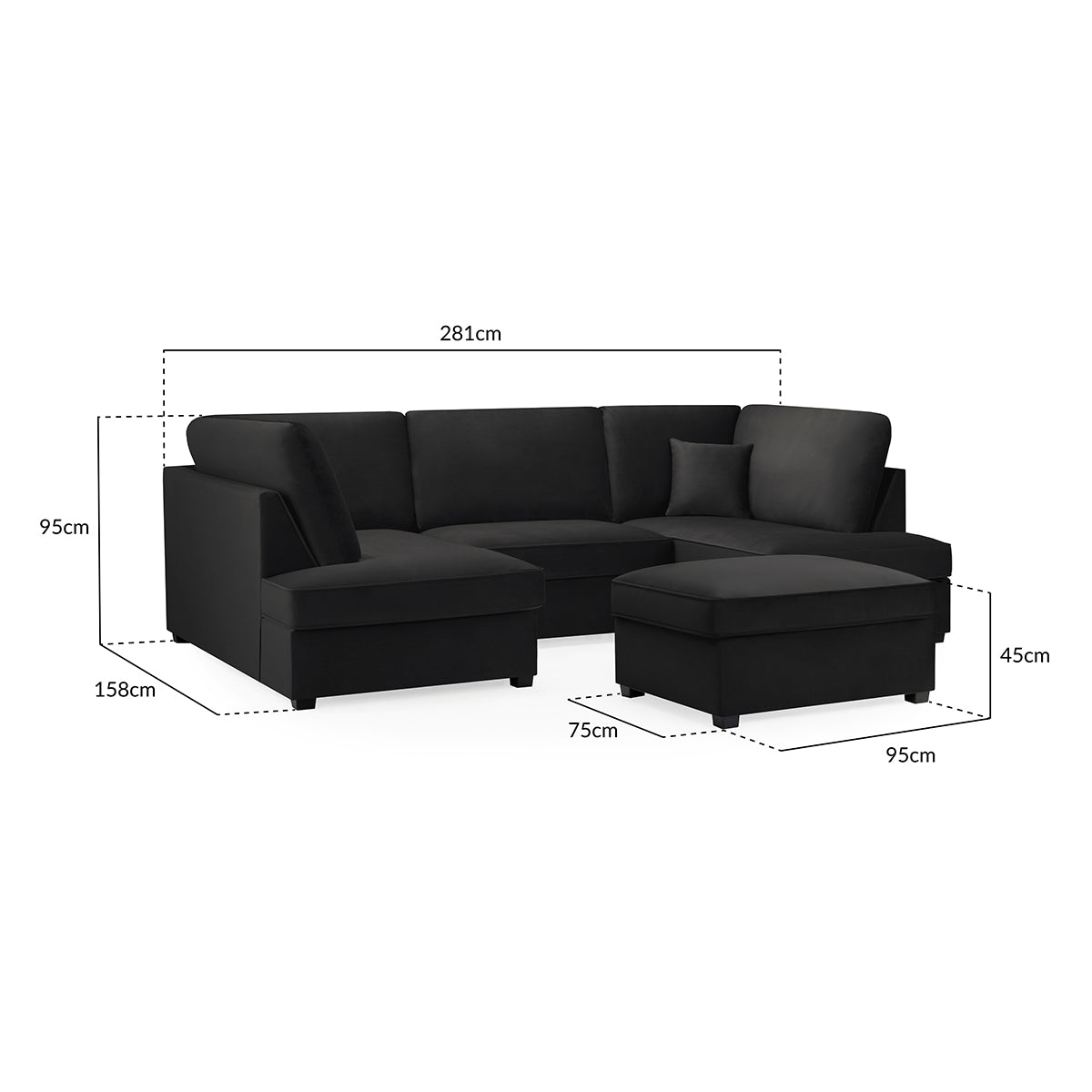 Plush Fabric Corner Sofa in U Shape - Carnaby