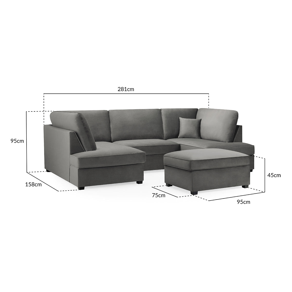 Plush Fabric Corner Sofa in U Shape - Carnaby