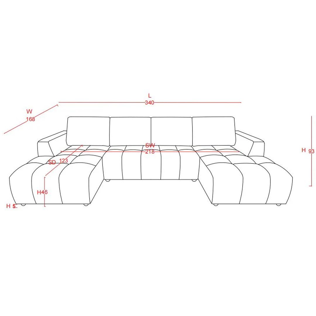 Plush Fabric Luxury Sofa Bed U Shape Corner - Shanghai