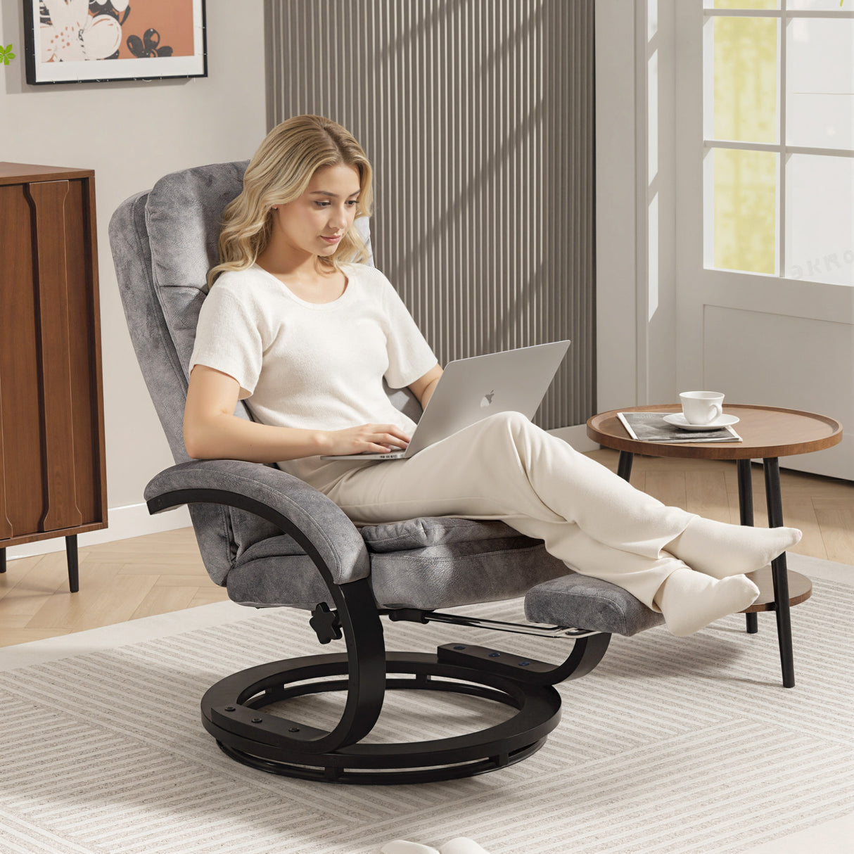 Plush Velvet Recliner Chair 68cm Wide With Footrest - Velmora