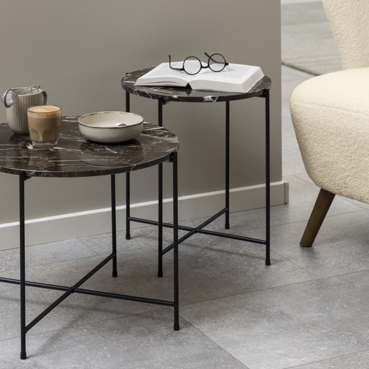 Polished Marble Stone Side Table Round Small - Avila