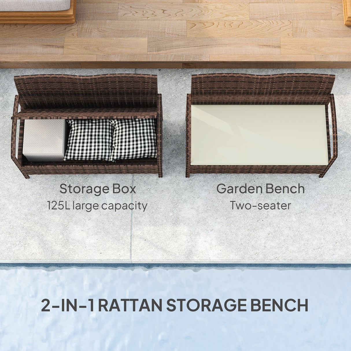 Poly Rattan 2 Seater Garden Bench with Cushion And 125L Storage - Velmora