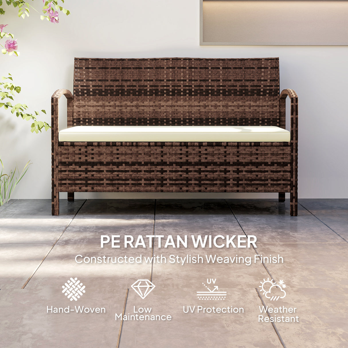 Poly Rattan 2 Seater Garden Bench with Cushion And 125L Storage - Velmora