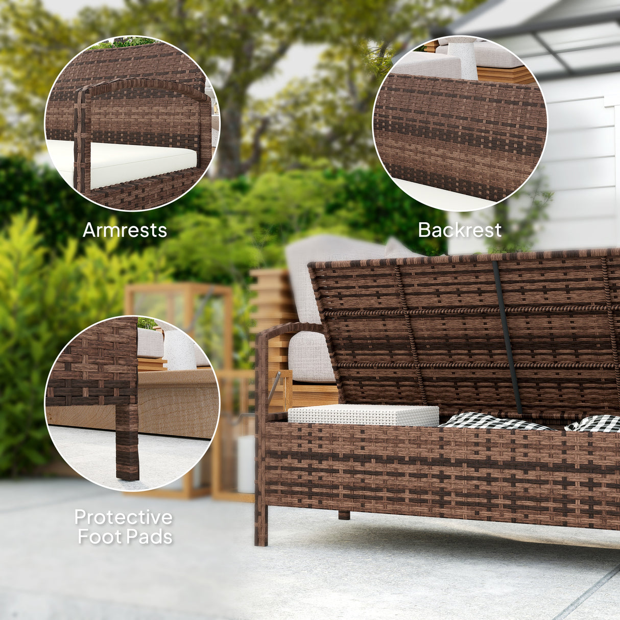 Poly Rattan 2 Seater Garden Bench with Cushion And 125L Storage - Velmora
