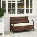 Poly Rattan 2 Seater Garden Bench with Cushion And 125L Storage - Velmora